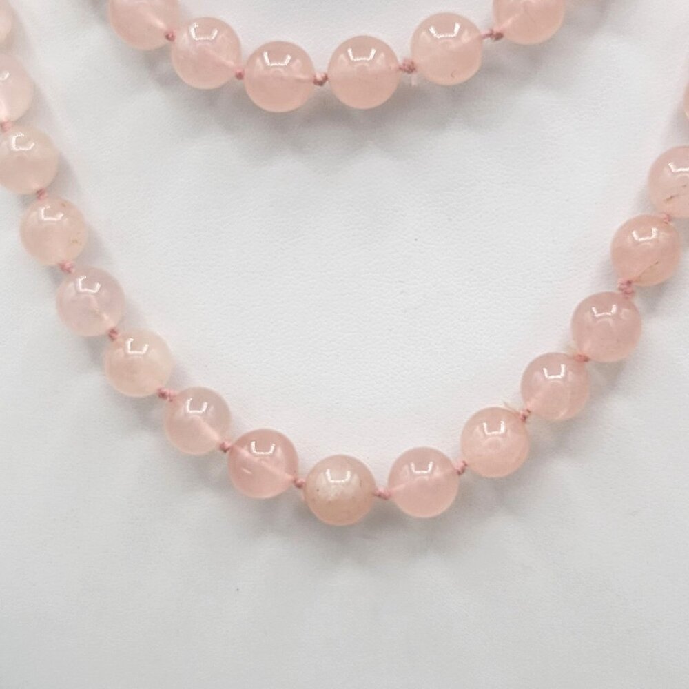 Hand Knotted Pink Rose Quartz Beaded Necklace 10mm No clasp 28" Length - Picture 2 of 6